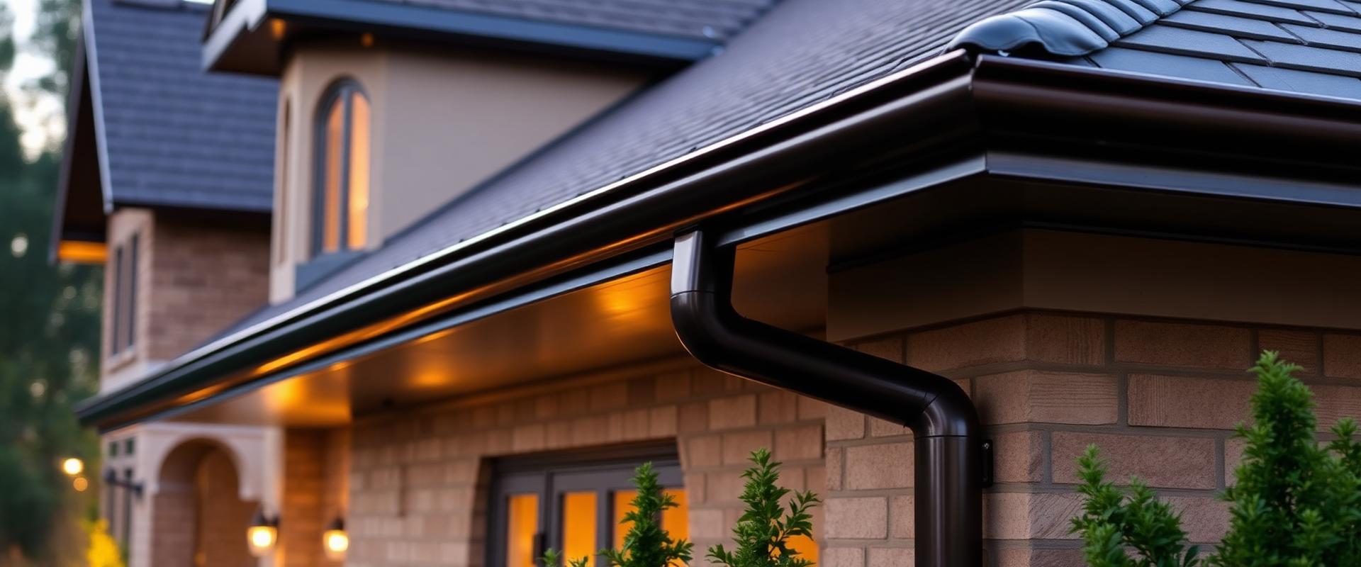Completed dark bronze gutter system on a luxury home in Montgomery County